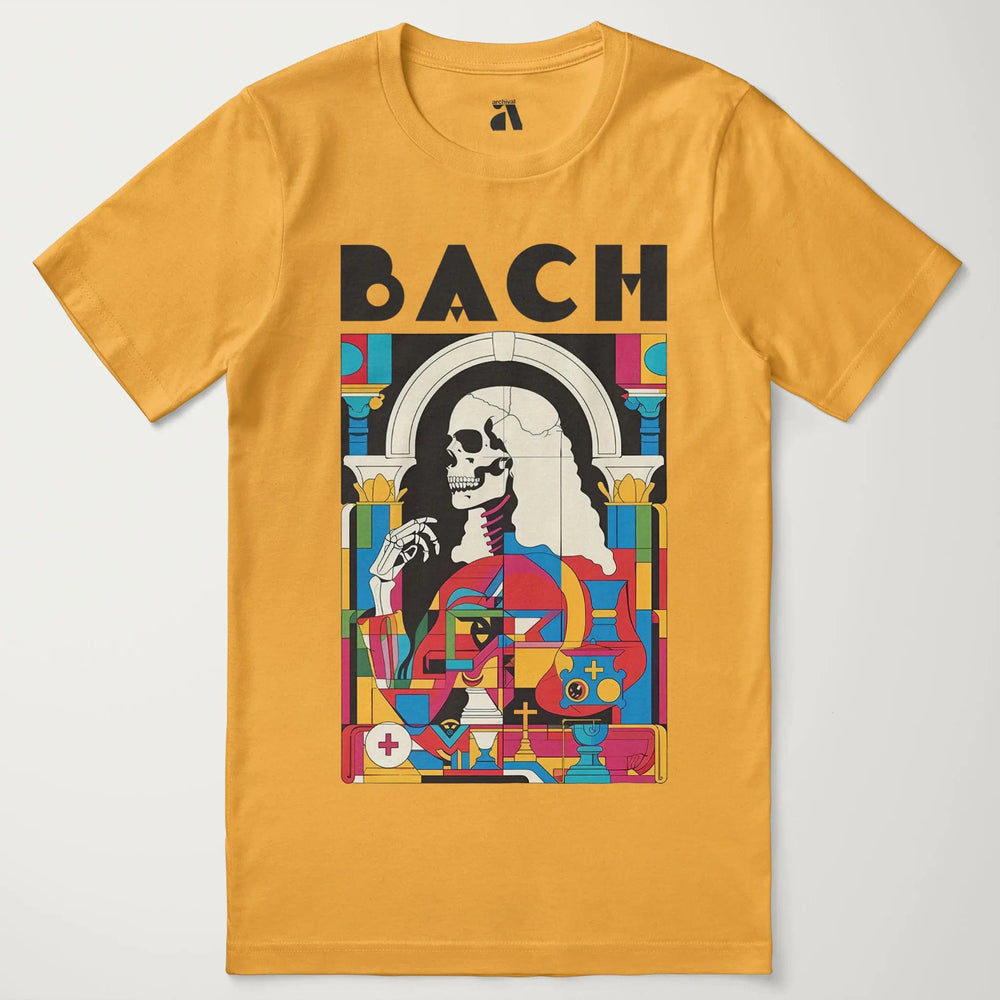 j.s. bach: skeleton classic tee in mustard, laid flat