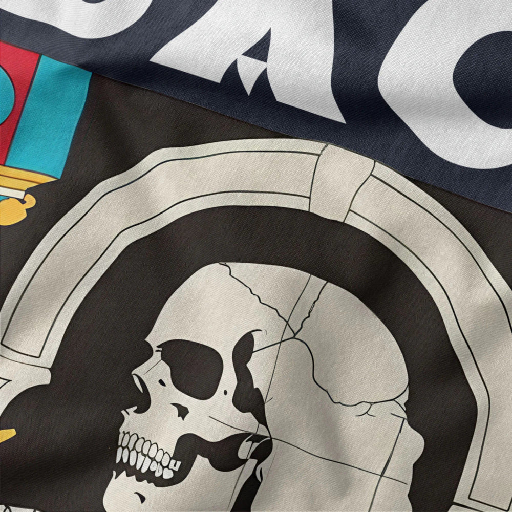 j.s. bach: skeleton classic tee in navy, close-up of the print