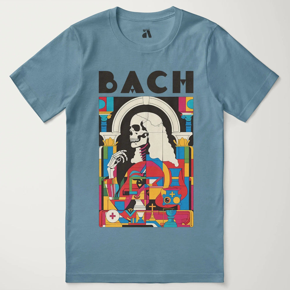 j.s. bach: skeleton classic tee in steel blue, laid flat