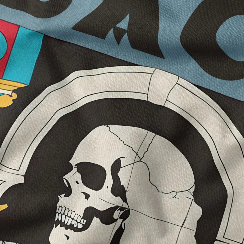 j.s. bach: skeleton classic tee in steel blue, close-up of the print