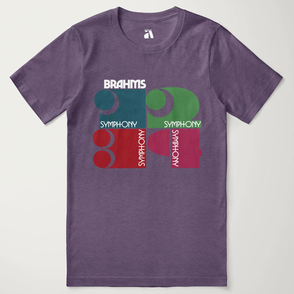 brahms: four symphonies classic tee in heather team purple, laid flat