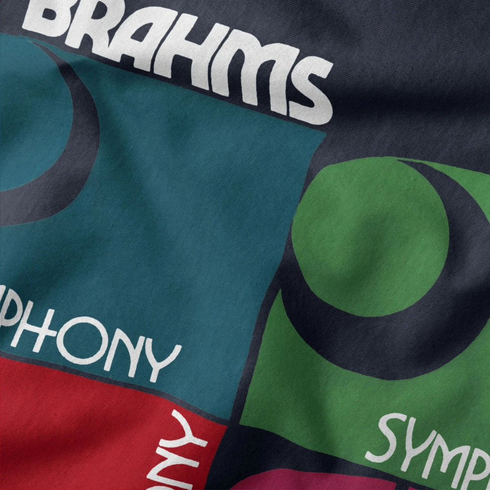 brahms: four symphonies classic tee in navy, close-up of the print