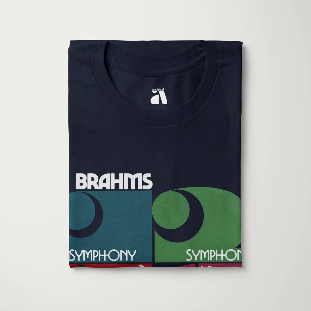 brahms: four symphonies classic tee in navy, folded