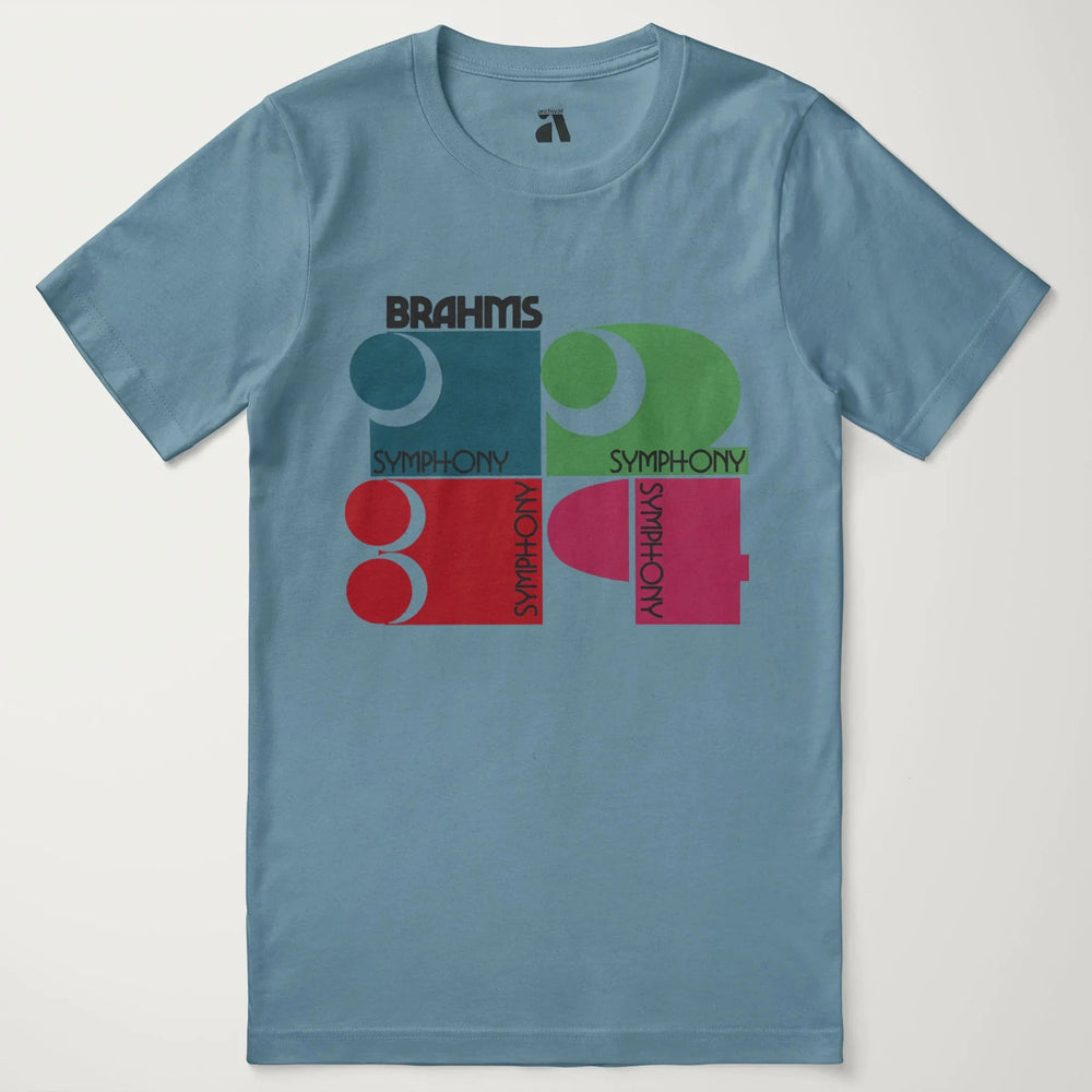 brahms: four symphonies classic tee in steel blue, laid flat