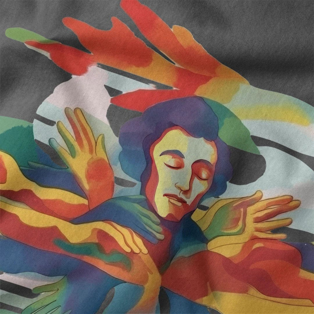 chopin: illustrated classic tee in asphalt, close-up of the print