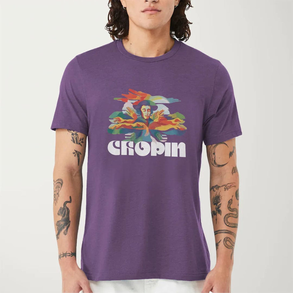 chopin: illustrated classic tee in heather team purple, worn