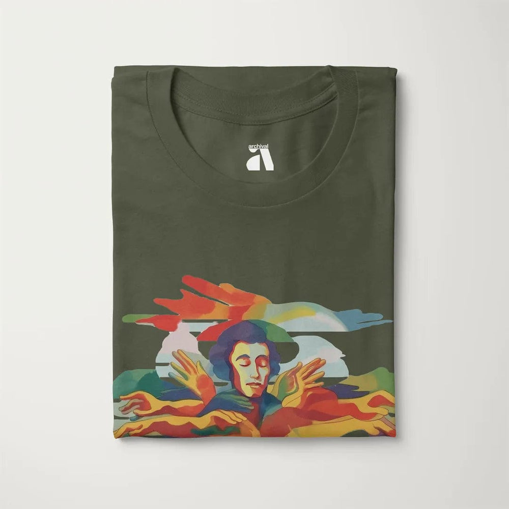 chopin: illustrated classic tee in military green, folded