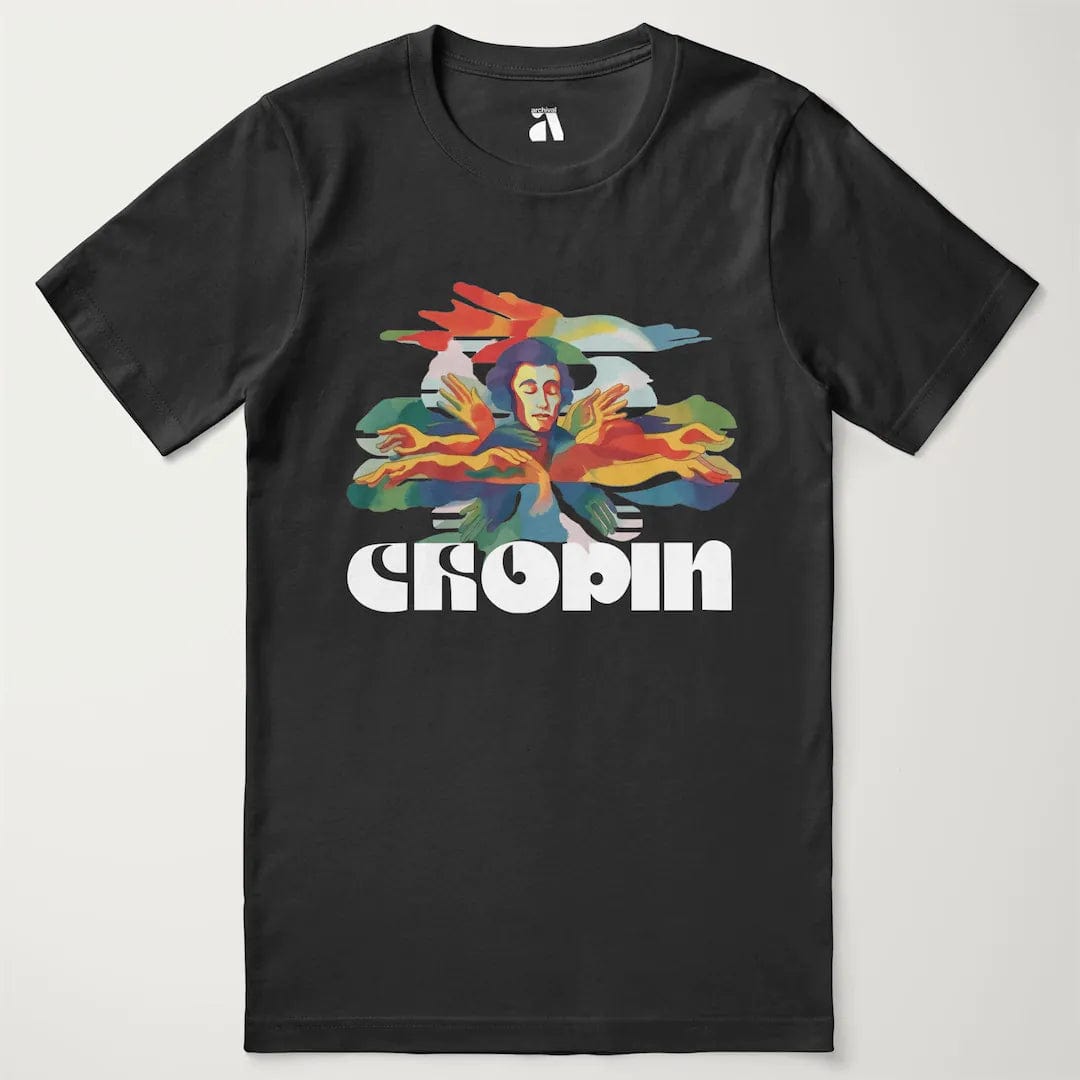 chopin: illustrated classic tee in vintage black, laid flat