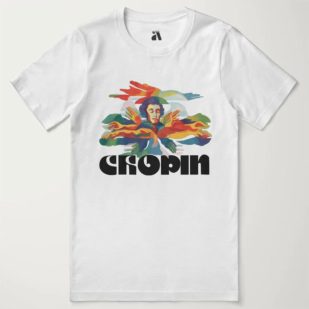 chopin: illustrated classic tee in vintage white, laid flat