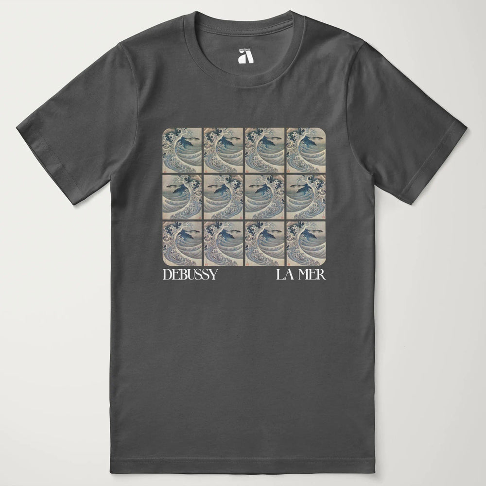 claude debussy: la mer classic tee in asphalt, laid flat