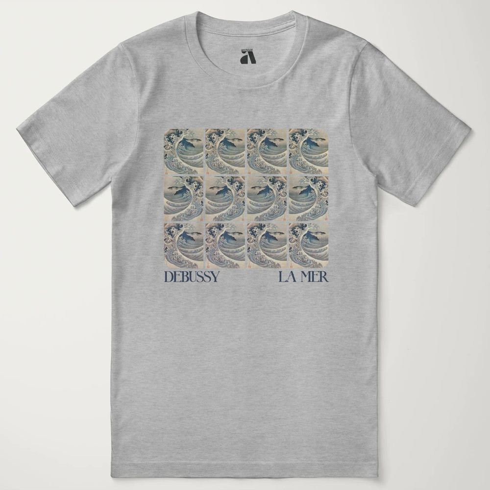 claude debussy: la mer classic tee in athletic heather, laid flat
