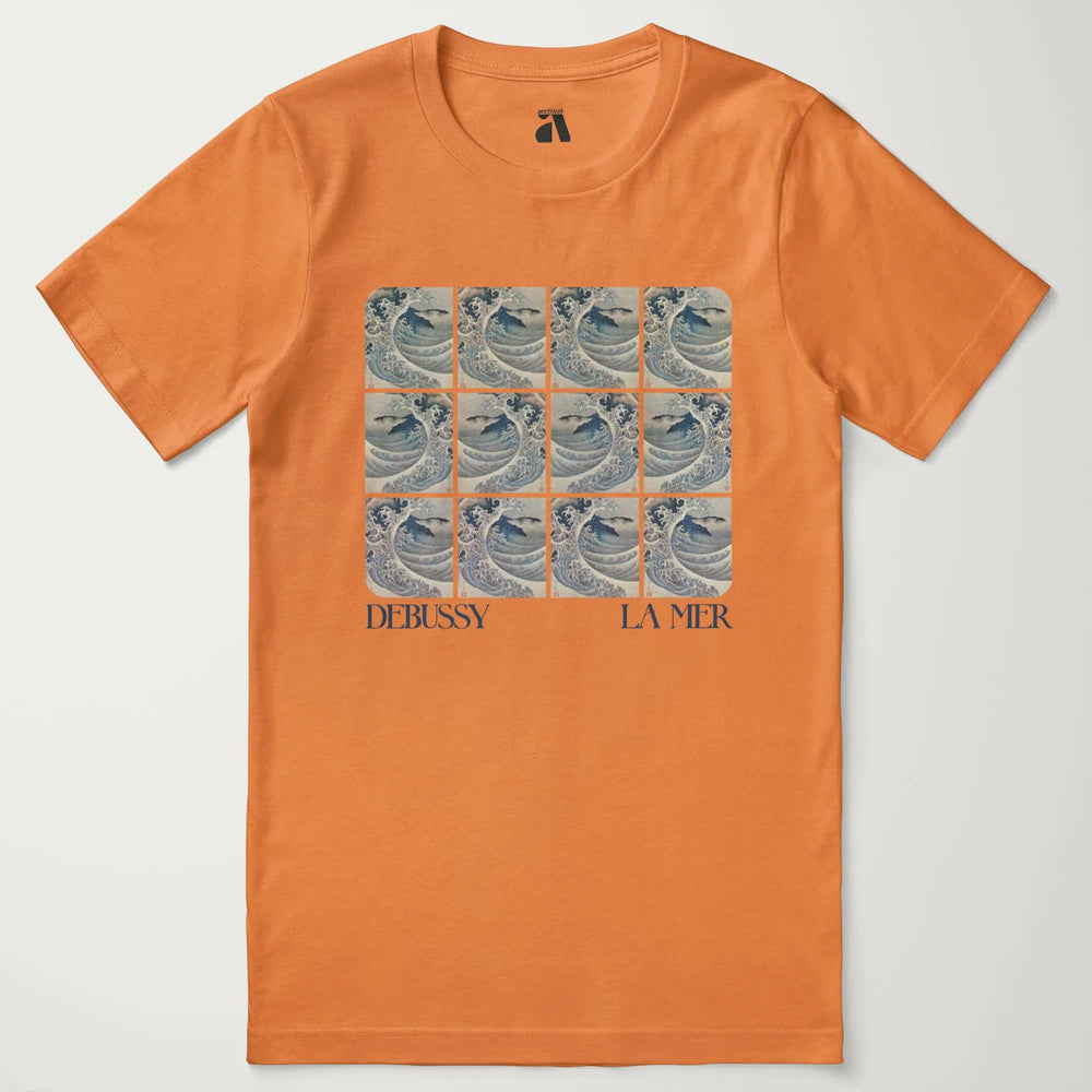 claude debussy: la mer classic tee in burnt orange, laid flat