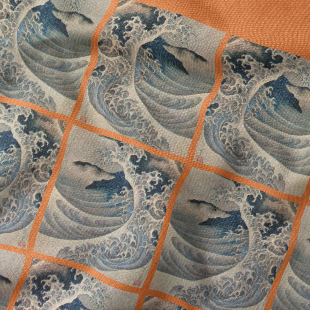 claude debussy: la mer classic tee in burnt orange, close-up of the print