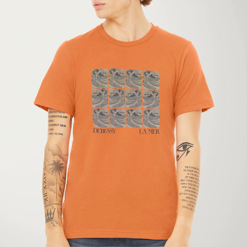claude debussy: la mer classic tee in burnt orange, worn