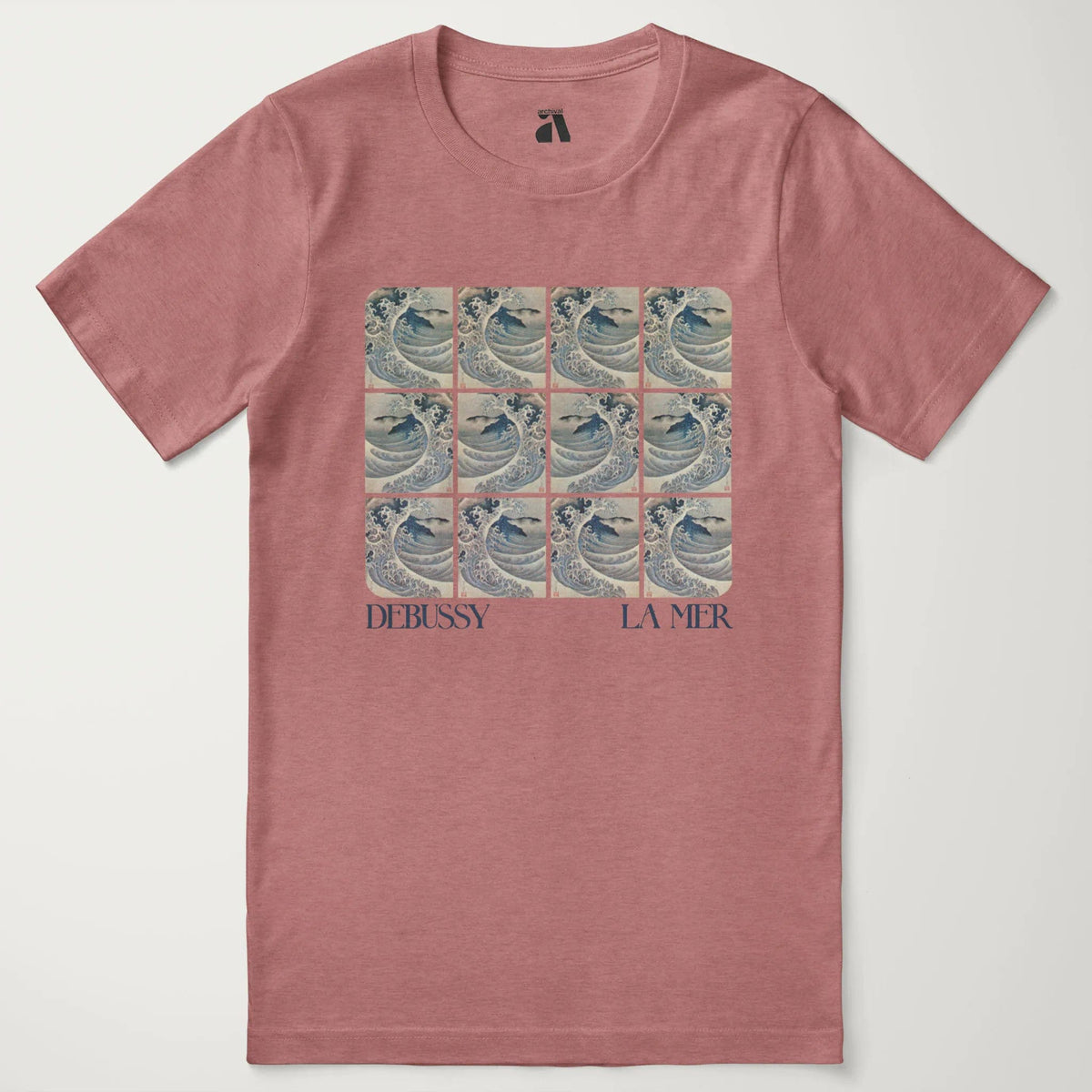 claude debussy: la mer classic tee in heather mauve, laid flat