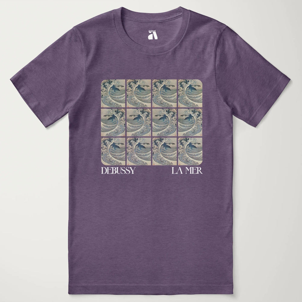 claude debussy: la mer classic tee in heather team purple, laid flat