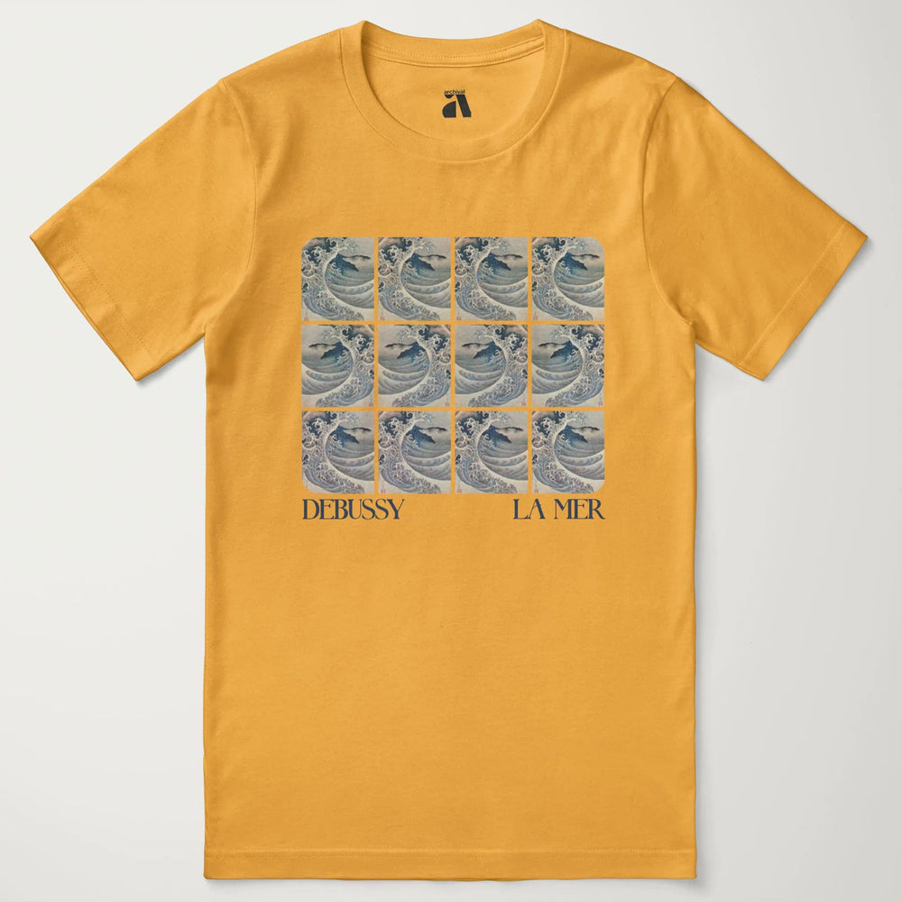claude debussy: la mer classic tee in mustard, laid flat