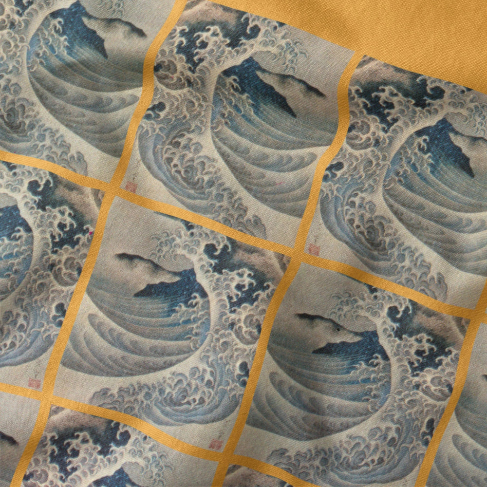 claude debussy: la mer classic tee in mustard, close-up of the print