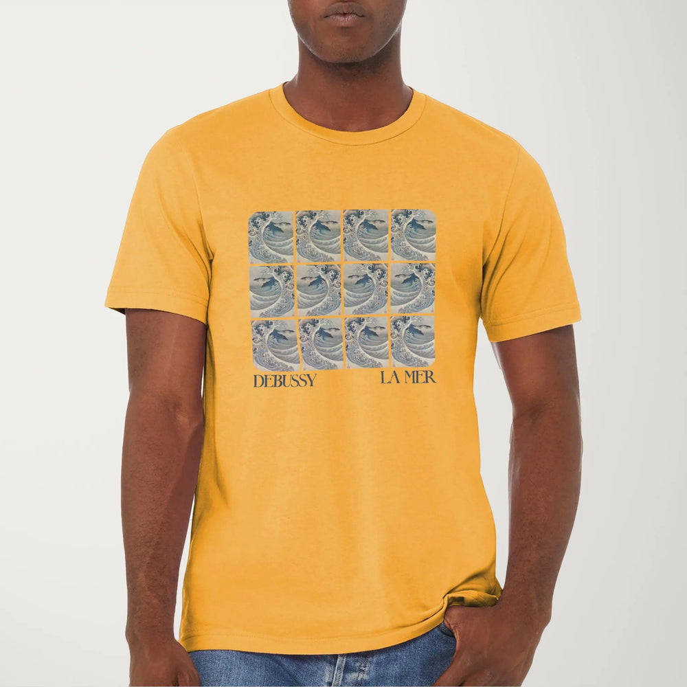 claude debussy: la mer classic tee in mustard, worn