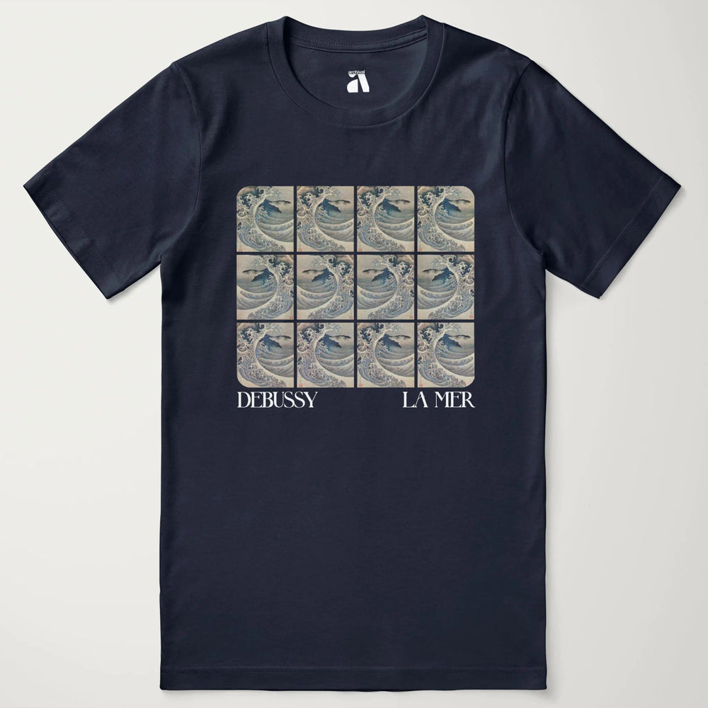 claude debussy: la mer classic tee in navy, laid flat