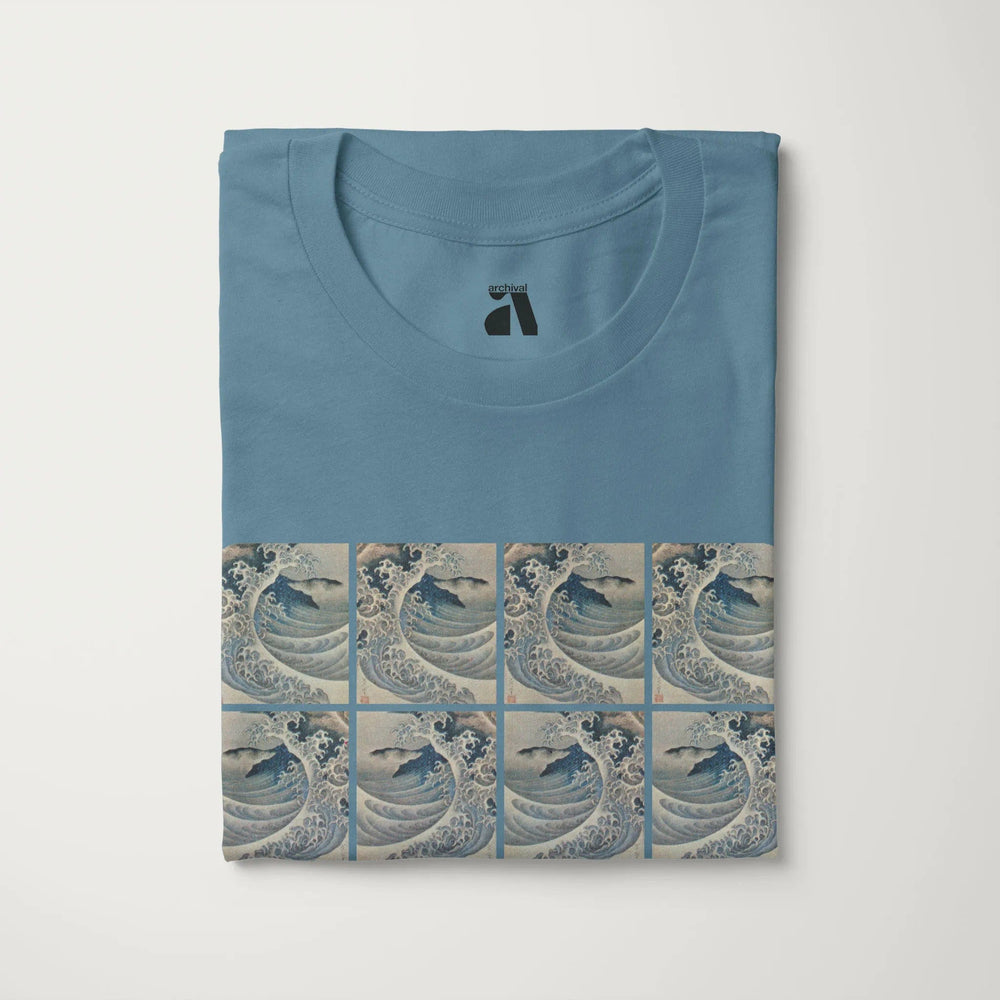 claude debussy: la mer classic tee in steel blue, folded