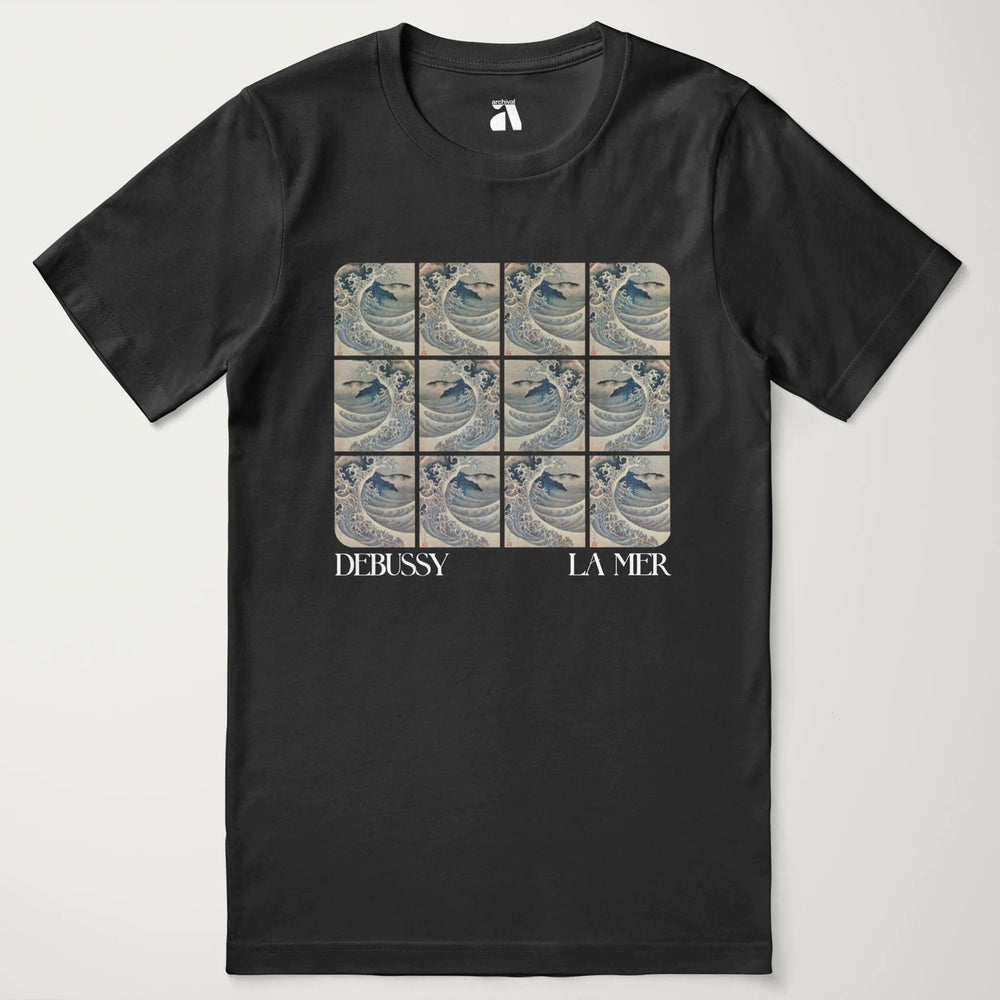 claude debussy: la mer classic tee in vintage black, laid flat