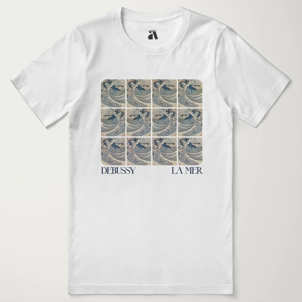 claude debussy: la mer classic tee in vintage white, laid flat