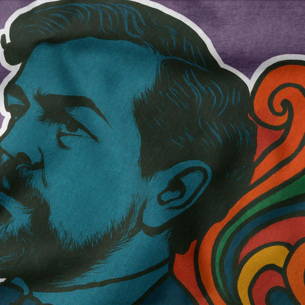 debussy: tone poem classic tee in heather team purple, close-up of the print