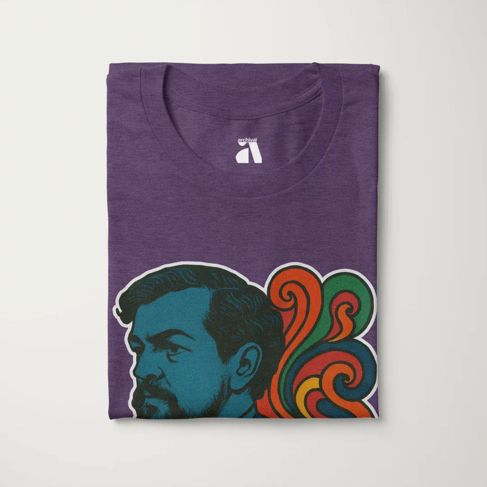 debussy: tone poem classic tee in heather team purple, folded