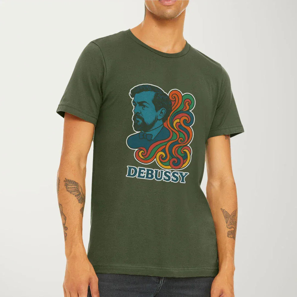 debussy: tone poem classic tee in military green, worn