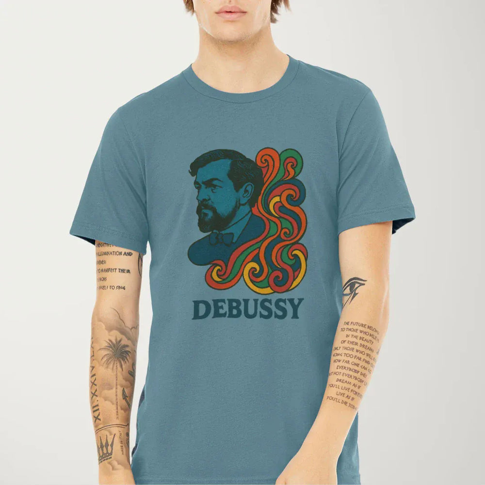 debussy: tone poem classic tee in steel blue, worn