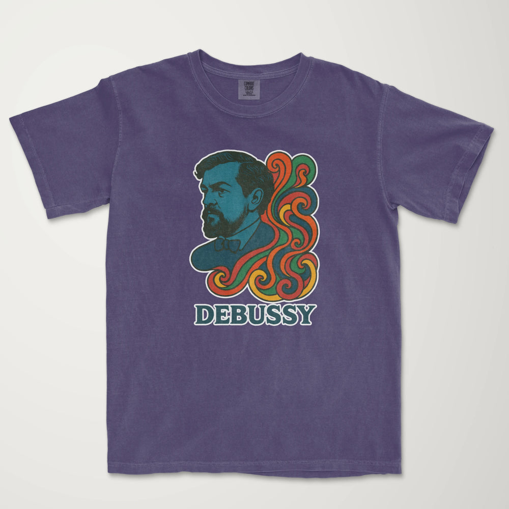 debussy: tone poem vintage heavyweight tee in grape, laid flat