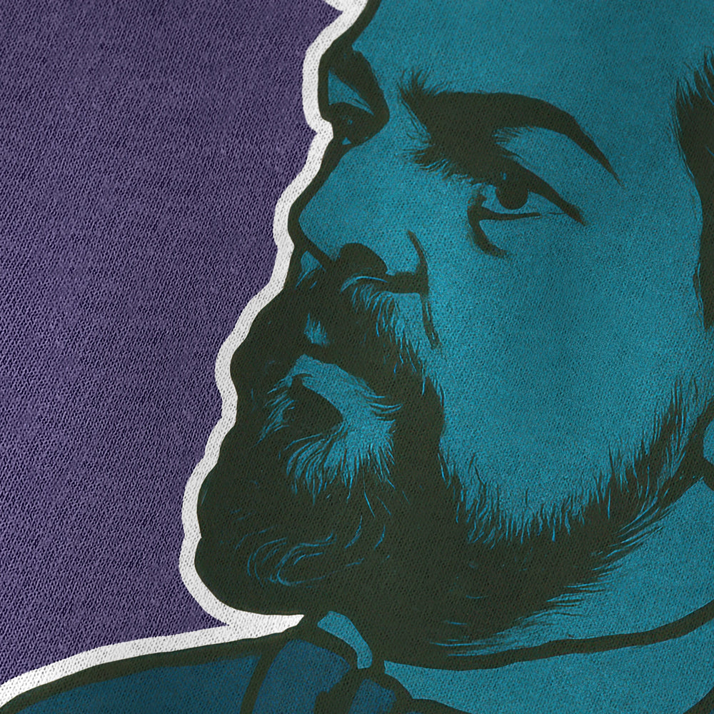 debussy: tone poem vintage heavyweight tee in grape, close-up of the print