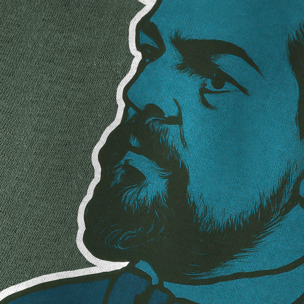 debussy: tone poem vintage heavyweight tee in moss, close-up of the print