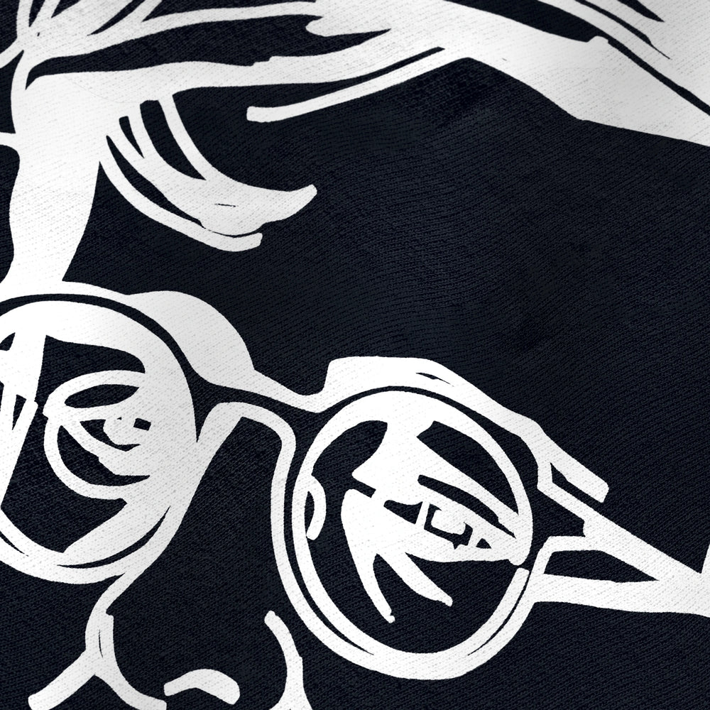 dmitri shostakovich: letraset classic crewneck in black, close-up of the print