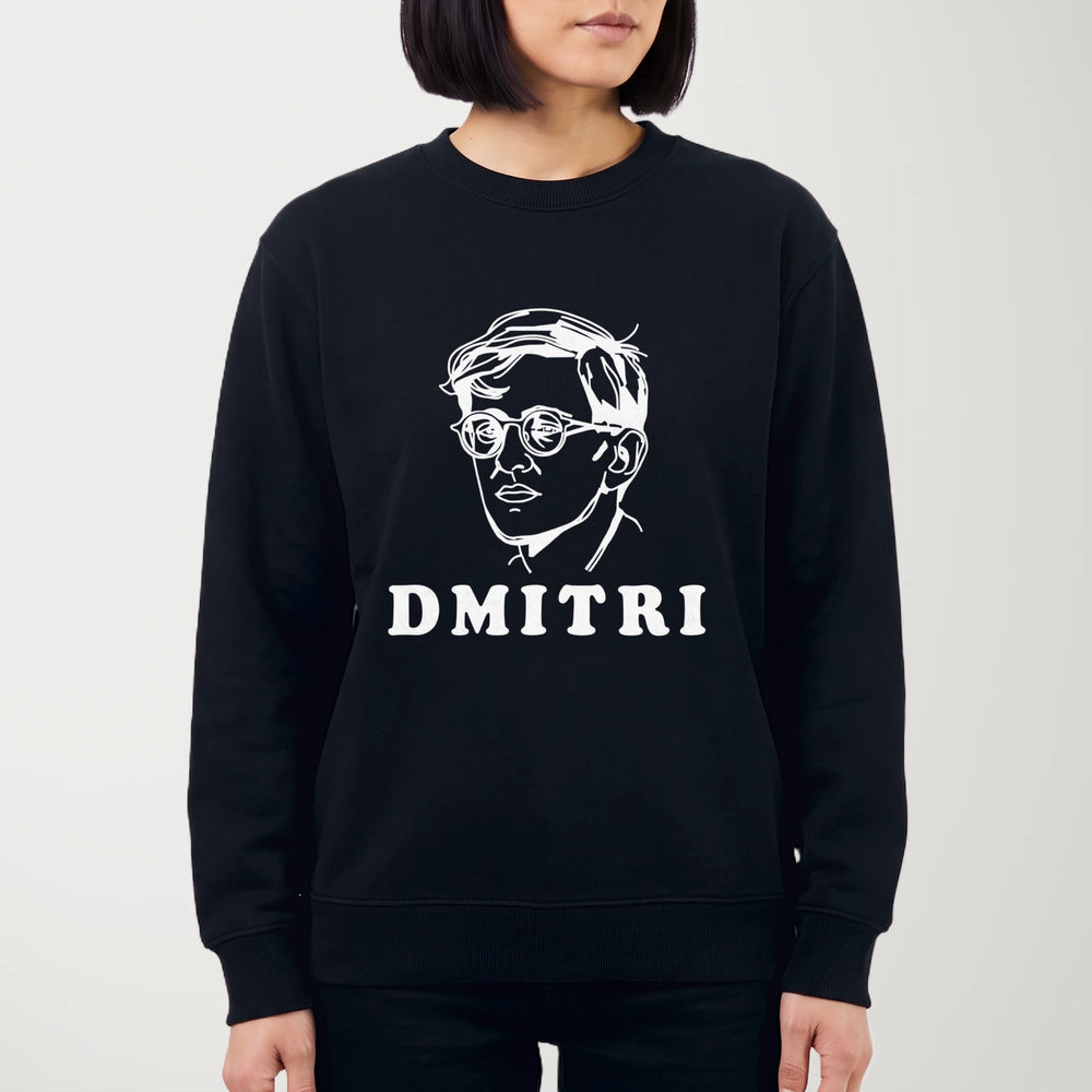dmitri shostakovich: letraset classic crewneck in black, worn