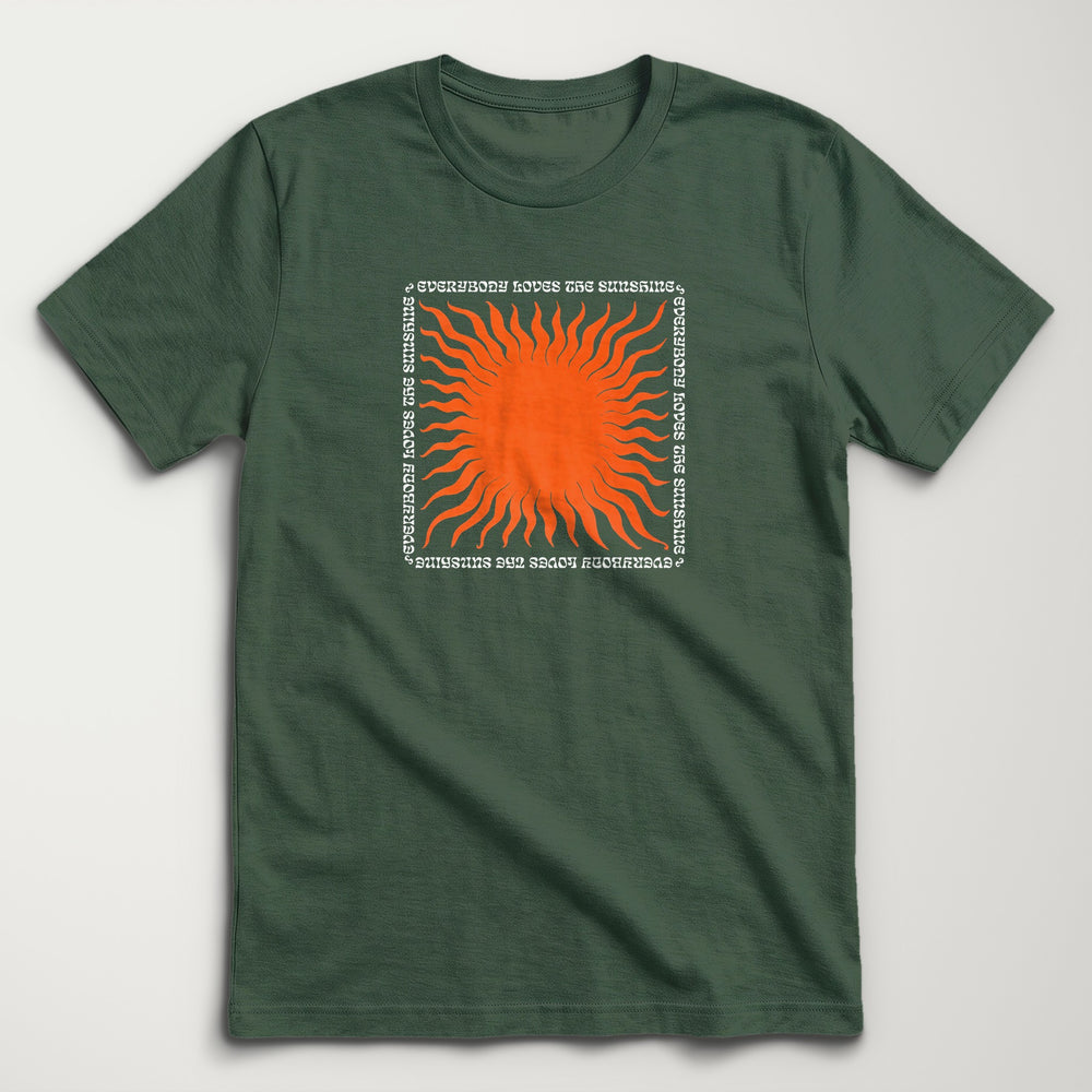 Everybody Loves the Sunshine Classic Tee in Heather Forest, flat lay