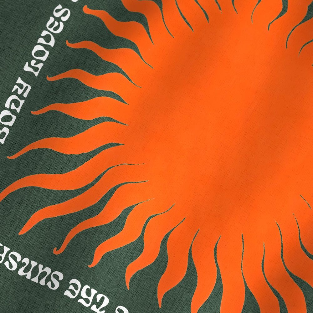 Everybody Loves the Sunshine Classic Tee in Heather Forest, close-up