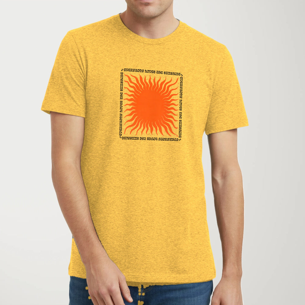 Everybody Loves the Sunshine Classic Tee in Heather Yellow Gold, model