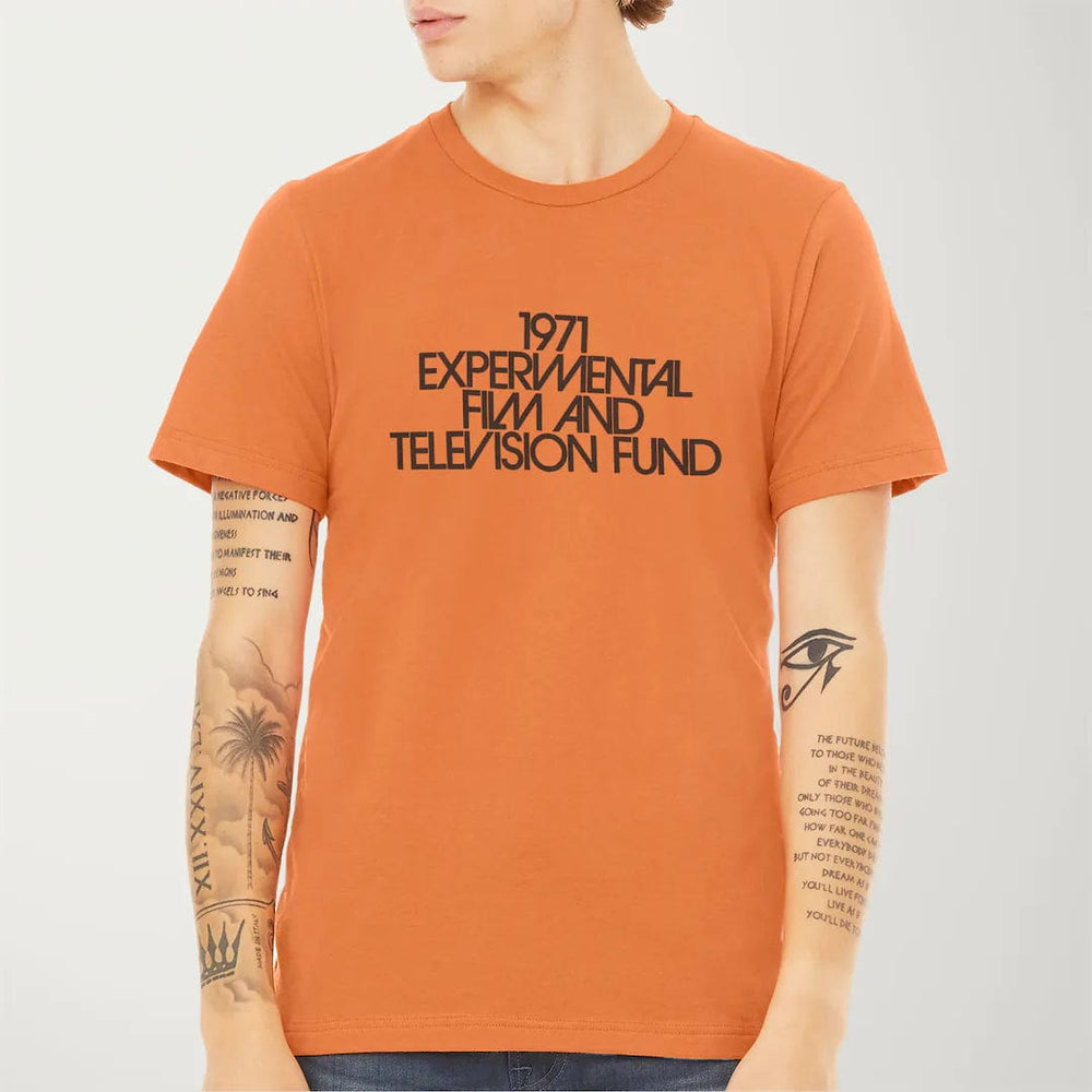 experimental film & television fund classic tee in burnt orange, worn