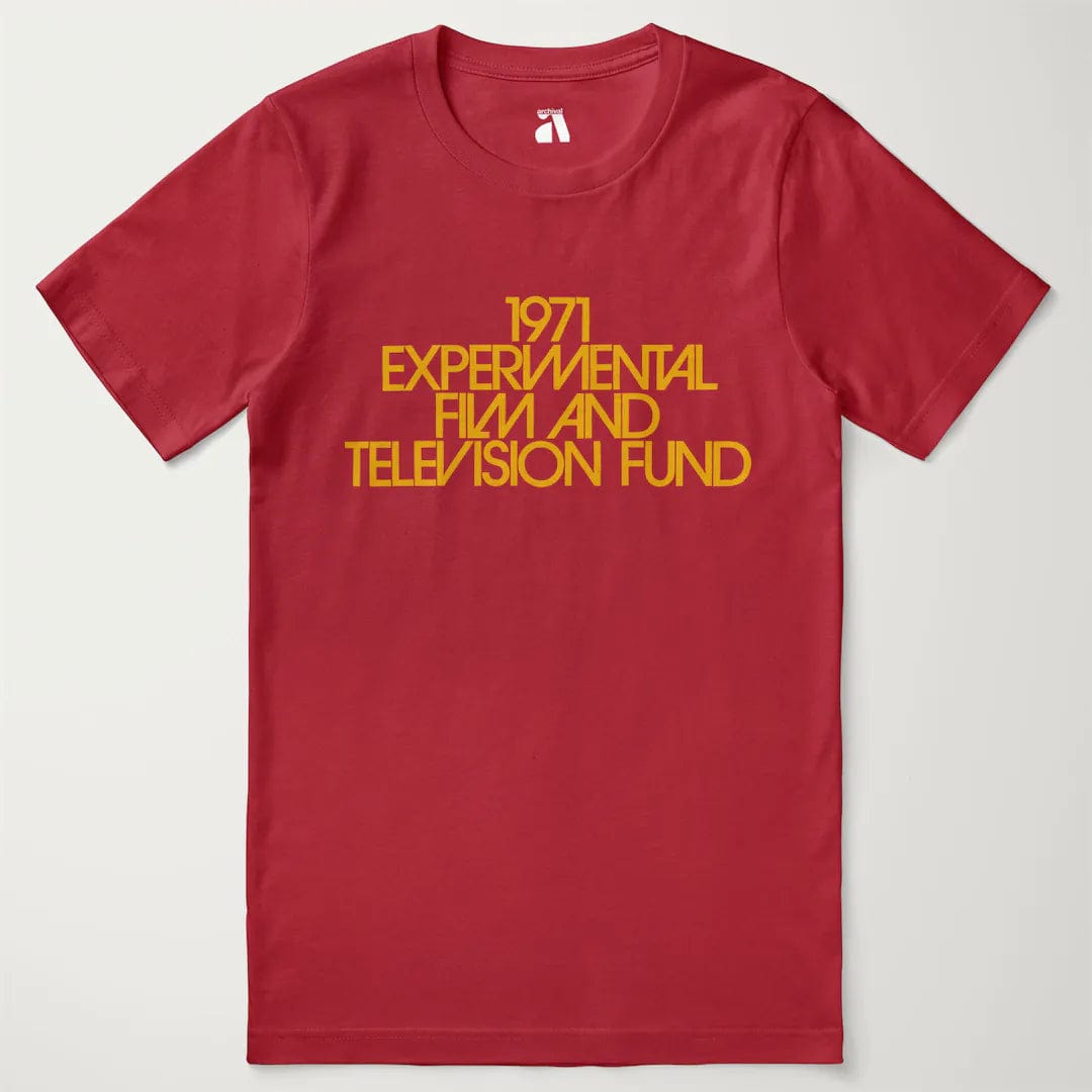experimental film & television fund classic tee in canvas red, laid flat