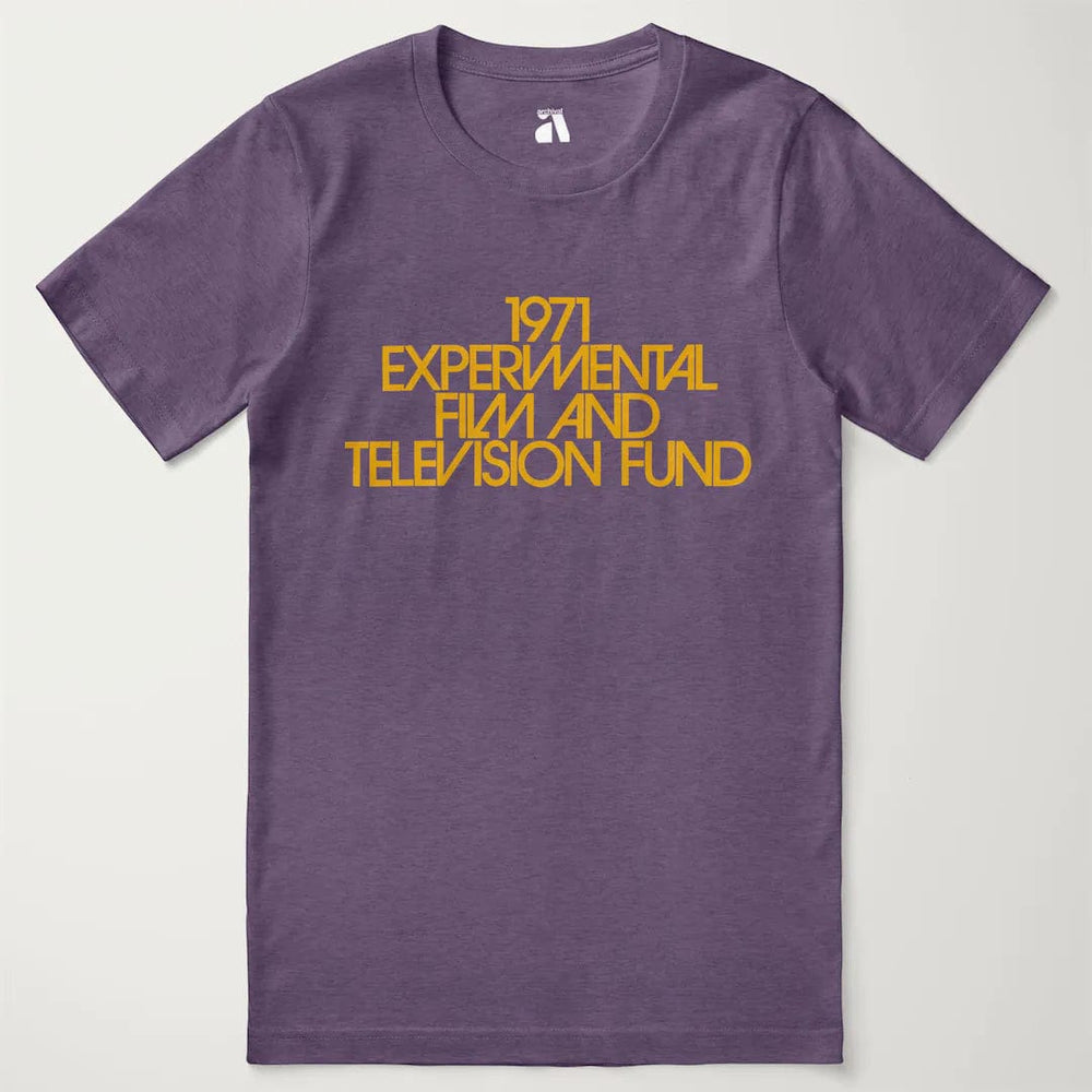 experimental film & television fund classic tee in heather team purple, laid flat