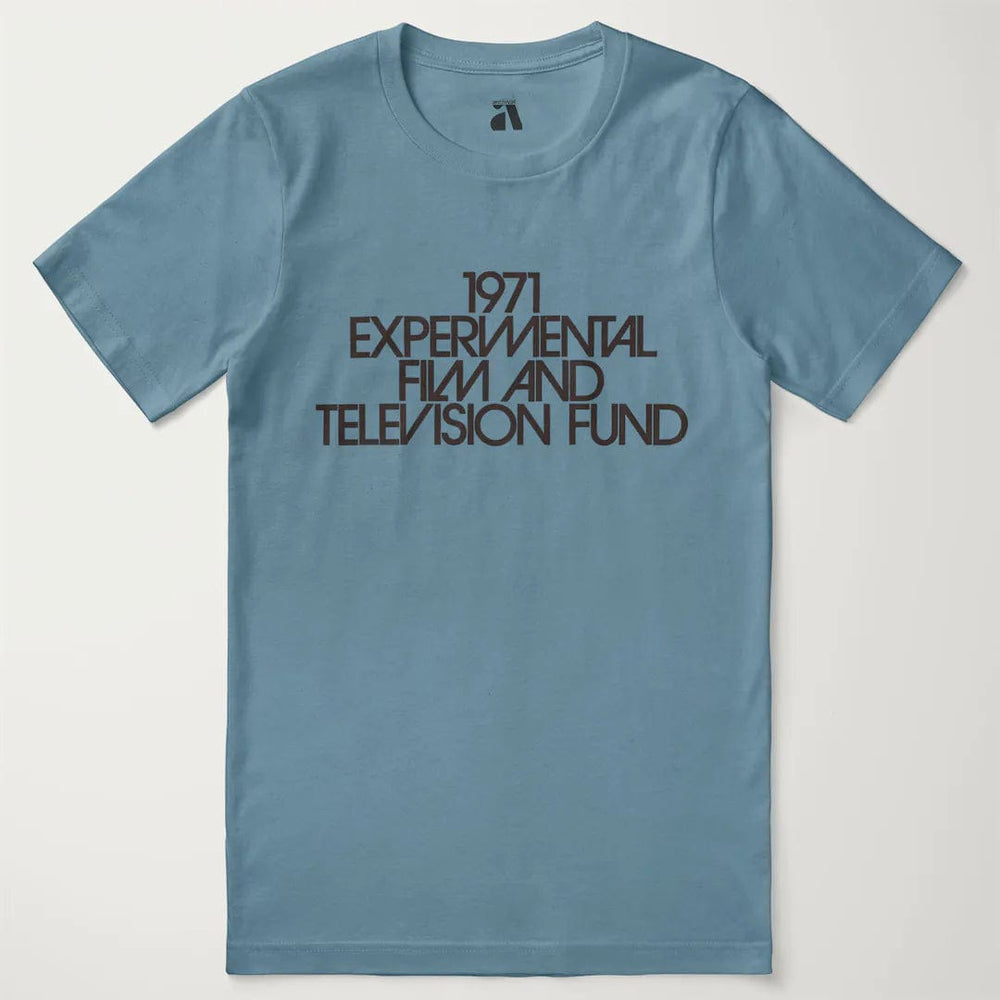 experimental film & television fund classic tee in steel blue, laid flat