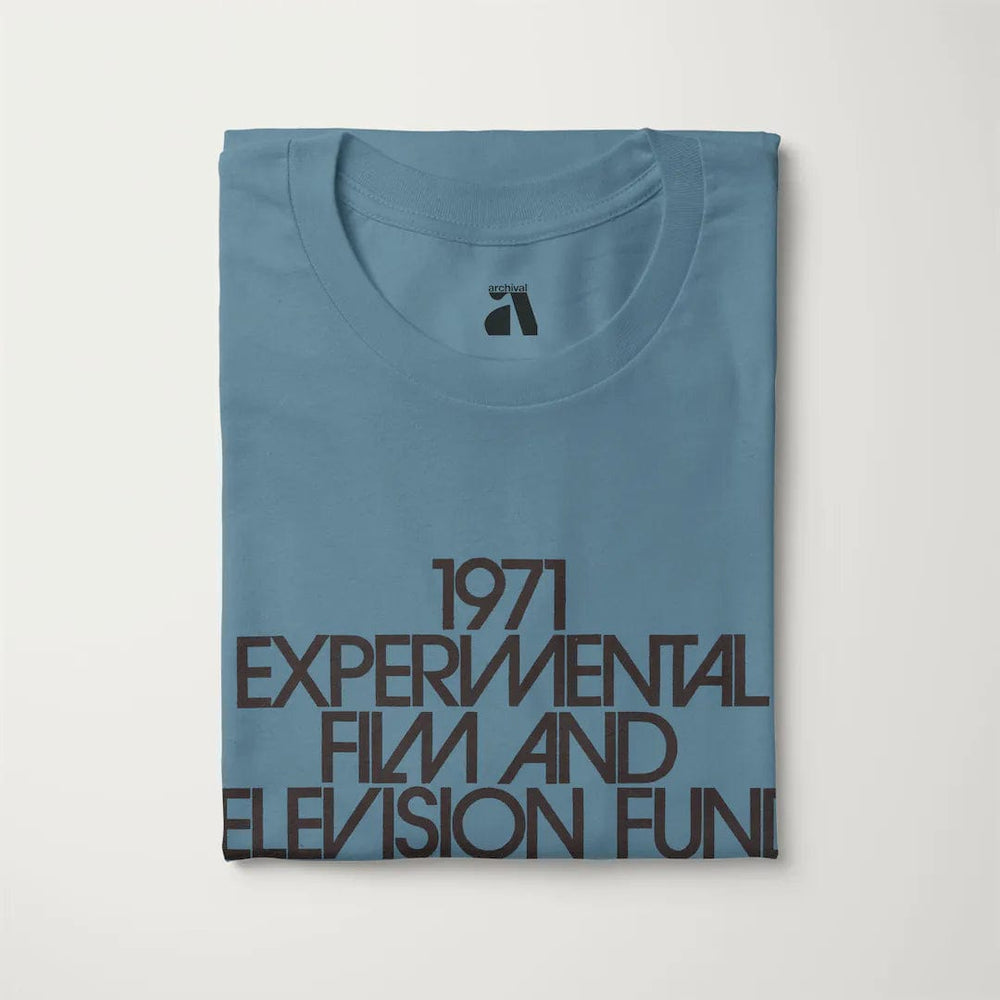 experimental film & television fund classic tee in steel blue, folded