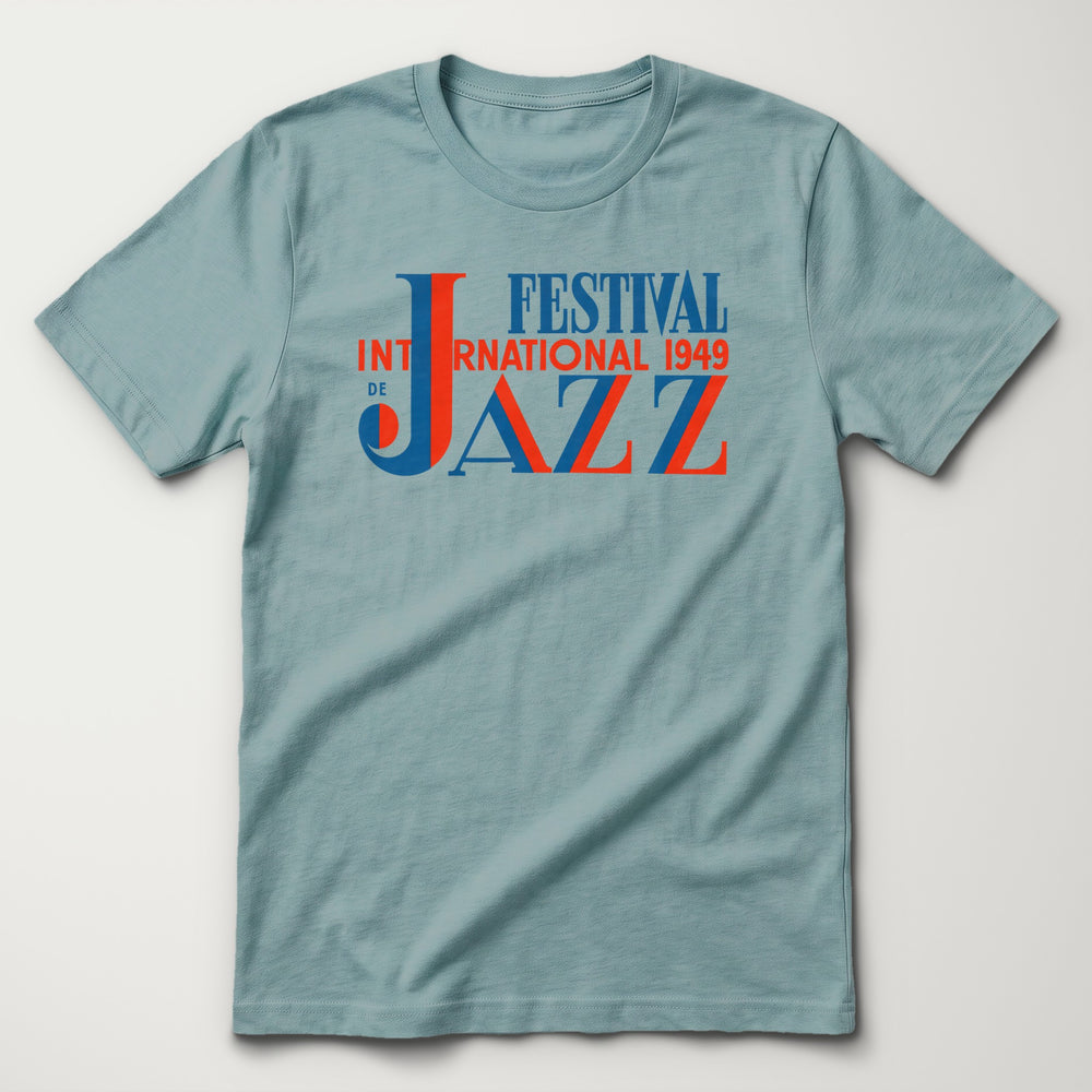 Festival International de Jazz Classic Tee in Heather Blue Lagoon, flat lay