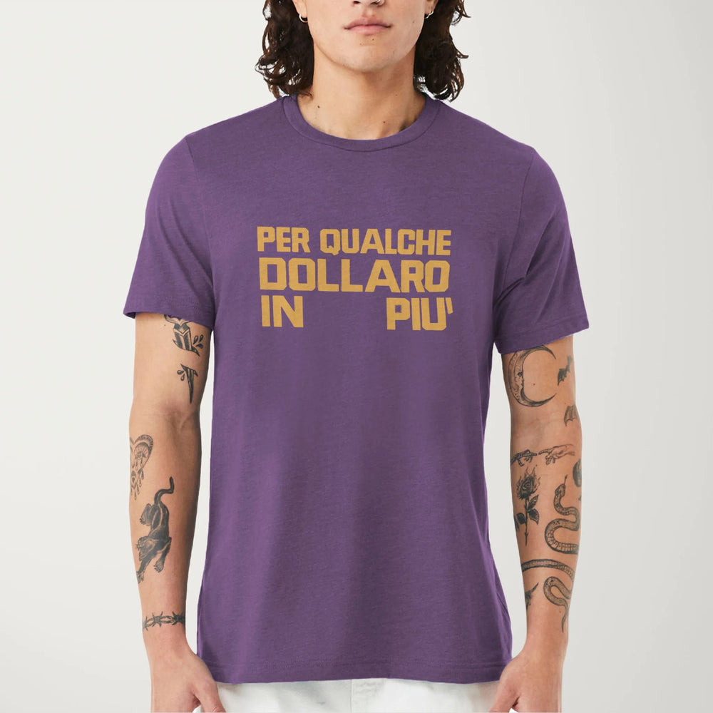 for a few dollars more: italiano classic tee in heather team purple, worn