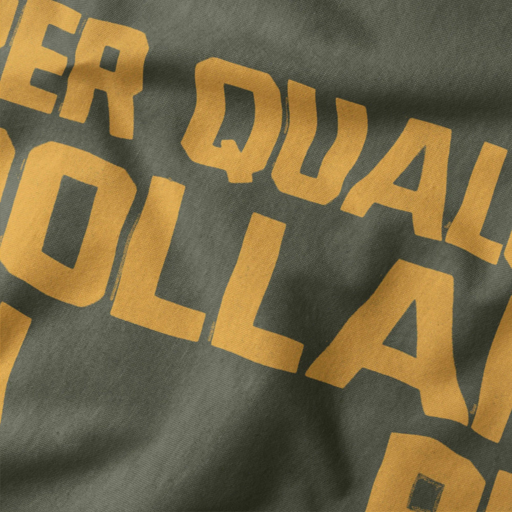 for a few dollars more: italiano classic tee in military green, close-up of the print