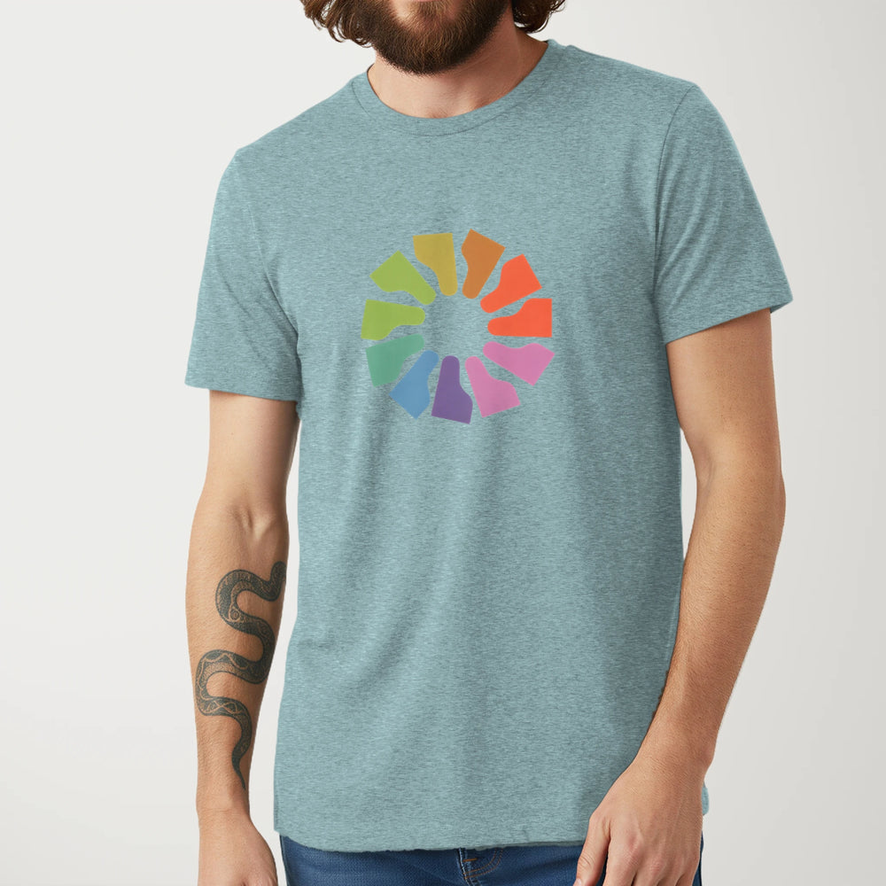Grand Piano Technicolor Classic Tee in Heather Blue Lagoon, model
