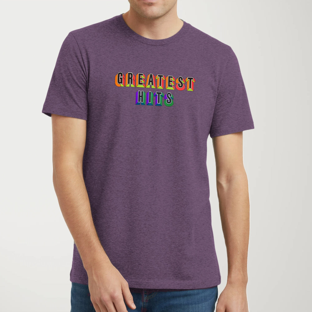 Greatest Hits Classic Tee in Heather Team Purple, model