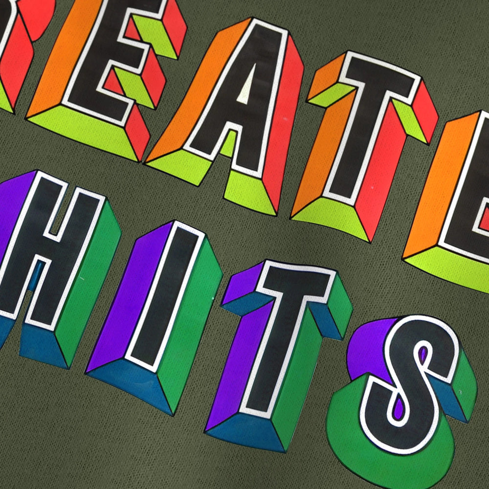 Greatest Hits Classic Tee in Military Green, close-up